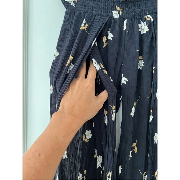 Billabong boho black and cream floral flowy open pants XS - Picture 2 of 5